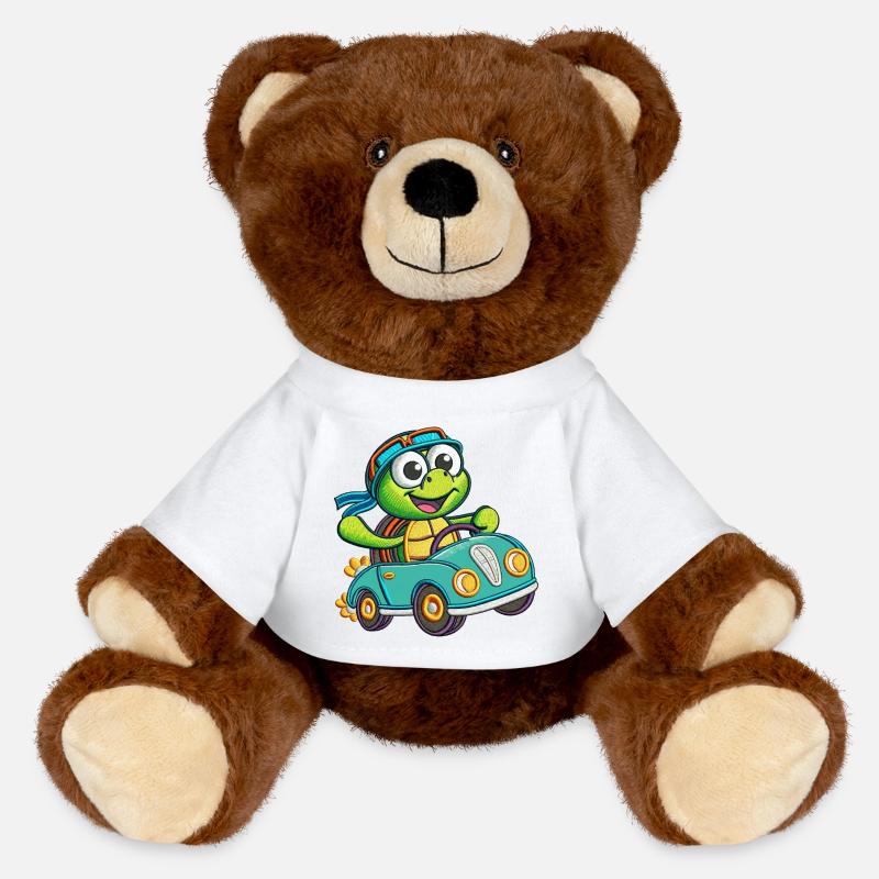Adventurous Turtle Driving Car - MiniFeet® RecycelBär® Teddy Bear Brown - white