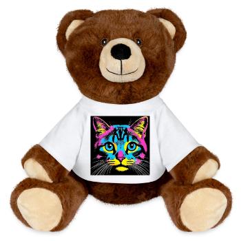 Chat Pop Art - Nounours RecycelBär® marron - blanc - Devant