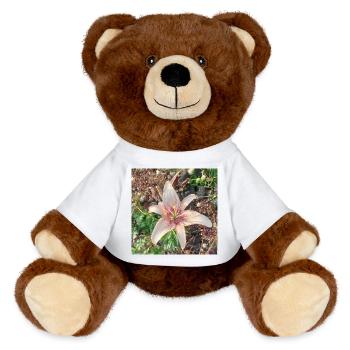 Sanfte Rosa Lilie Blütenpracht - MiniFeet® RecycelBär® Braun - Weiß - Vorne