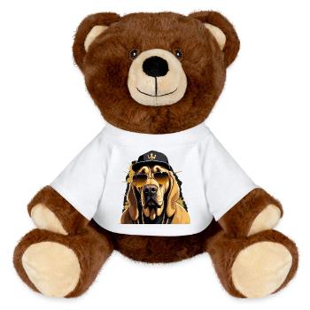 Bloodhound Gangsta Gangster Hund Geschenk - MiniFeet® RecycelBär® Braun - Weiß - Vorne