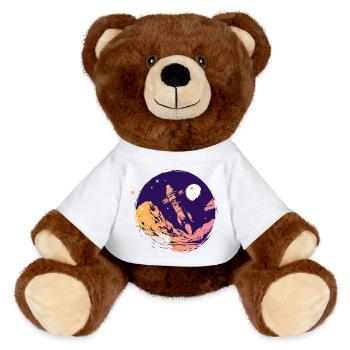 rocket space space school start Go space nerd - MiniFeet® RecycelBär® Teddy Bear Brown - white - Front