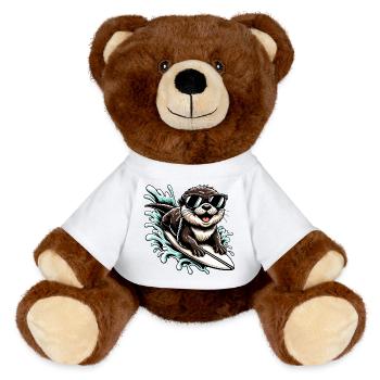 Funny surfing otter with sunglasses - MiniFeet® RecycelBär® Teddy Bear Brown - white - Front