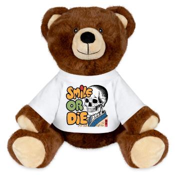 Skelettor mit optimistischer Botschaft - MiniFeet® RecycelBär® Braun - Weiß - Vorne