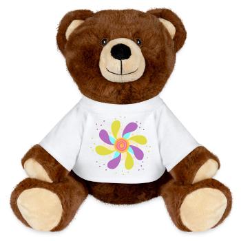 Bunte psychedelische Blume - MiniFeet® RecycelBär® Braun - Weiß - Vorne