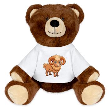 Ram Niedliche Maskottchen Zeichentrickfigur Kawaii - MiniFeet® RecycelBär® Braun - Weiß - Vorne