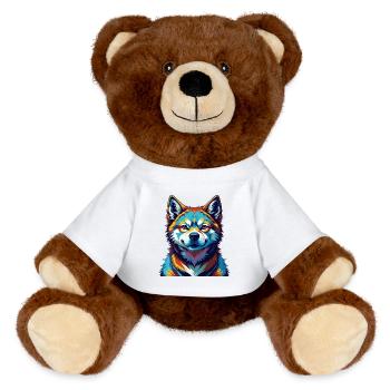 Akita Inu Dog Breed Colorful Cartoon Kawaii - MiniFeet® RecycelBär® Teddy Bear Brown - white - Front