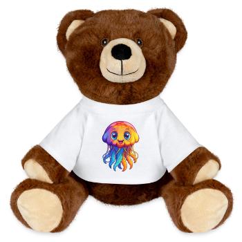 Sea Nettle Colorful Kawaii Cartoon Sea Animal - MiniFeet® RecycelBär® Teddy Bear Brown - white - Front
