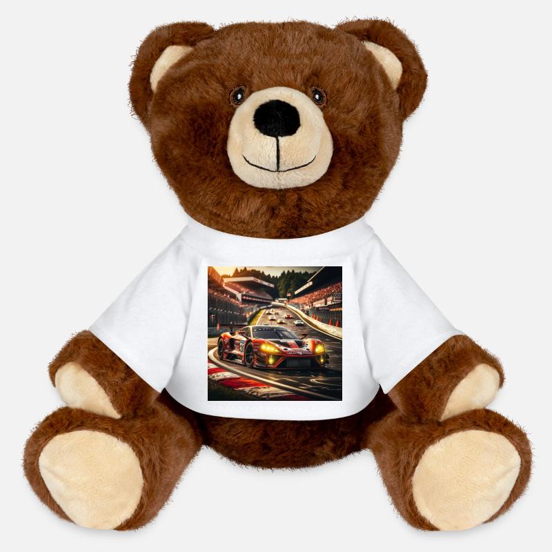 Racing car on the race track - MiniFeet® RecycelBär® Teddy Bear Brown - white