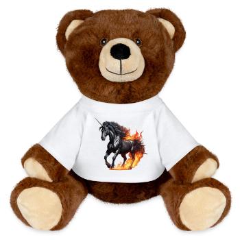 Das mächtige schwarze Einhorn - MiniFeet® RecycelBär® Braun - Weiß - Vorne