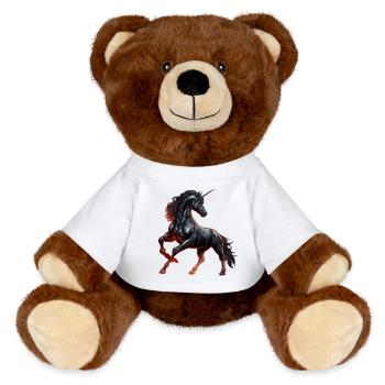 Das mächtige schwarze Einhorn - MiniFeet® RecycelBär® Braun - Weiß - Vorne