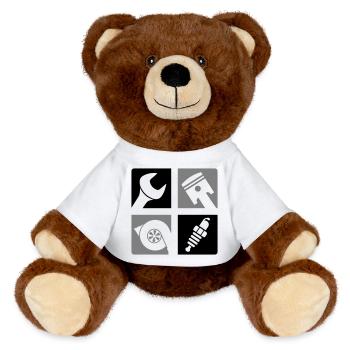 Schraubenschlüssel Kolben Turbo Zündkerze Emblem - MiniFeet® RecycelBär® Braun - Weiß - Vorne