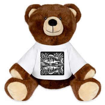 Barsch Angler Silhouette Design - MiniFeet® RecycelBär® Braun - Weiß - Vorne