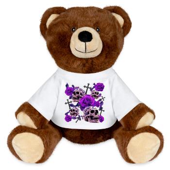 Menschenschädel, Kreuze, Rosenblüten - MiniFeet® RecycelBär® Braun - Weiß - Vorne
