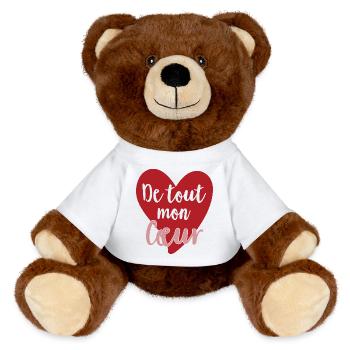 Coeur rouge avec lettrage romantique - Nounours RecycelBär® marron - blanc - Devant
