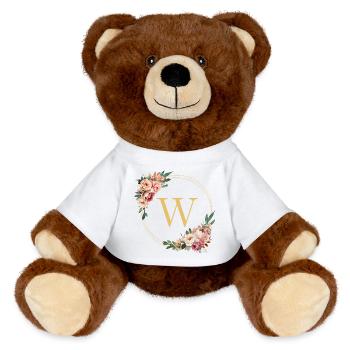 W Monogram, Couronne de fleurs, Personnalisable - Nounours RecycelBär® marron - blanc - Devant
