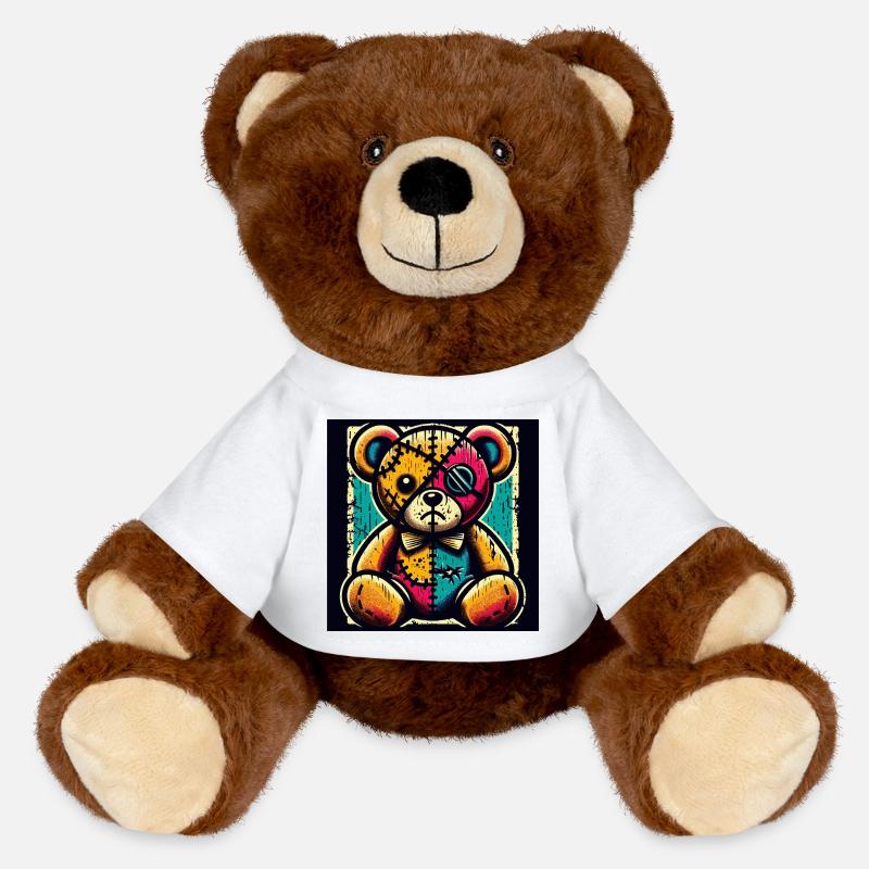 Patchwork bear art with vintage charm - MiniFeet® RecycelBär® Teddy Bear Brown - white