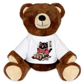 Sushi Black Cat Kimono Maki Nigiri Gift - MiniFeet® RecycelBär® Teddy Bear Brown - white - Front