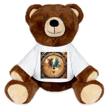 Dualité de la force, le lion et la femme. - Nounours RecycelBär® marron - blanc - Devant