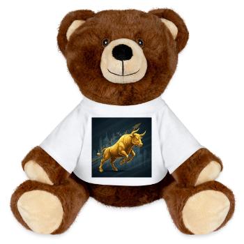 Golden trading bull - MiniFeet® RecycelBär® Teddy Bear Brown - white - Front
