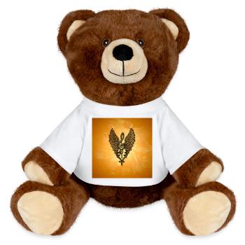 Die Seele der Melodie, ein goldener Notenschlüssel mit Flügeln. - MiniFeet® RecycelBär® Braun - Weiß - Vorne