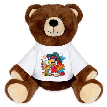 Cooles Regenbogen-Papagei T-Shirt mit Sonnenbrille - MiniFeet® RecycelBär® Braun - Weiß - Vorne