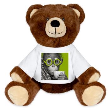 Affe mit Kaffee und Brille in Grün - MiniFeet® RecycelBär® Braun - Weiß - Vorne