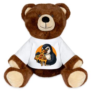 Determined Penguin Pizza Italian Food - MiniFeet® RecycelBär® Teddy Bear Brown - white - Front
