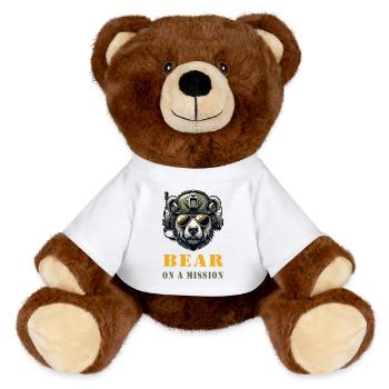 Bär in Mission / Militär Design - MiniFeet® RecycelBär® Braun - Weiß - Vorne