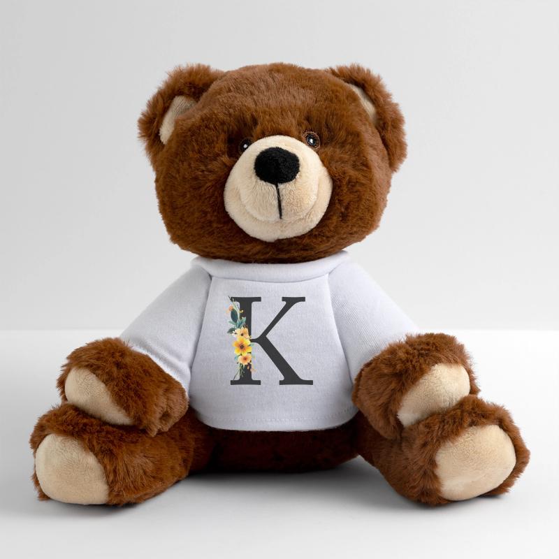 K Monogram, Floral, Personalizable MiniFeet® RecycelBär® Teddy Bear Brown