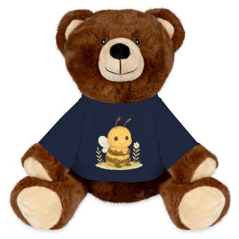 Süße Biene mit Blumenmotiv - MiniFeet® RecycelBär® Braun - French Navy - Vorne