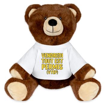 DESIGN T-SHIRTS EMISSION TV VTEP + SACS,MUGS ETC.. - Nounours RecycelBär® marron - blanc - Devant