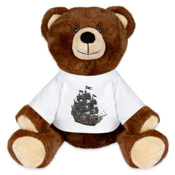 Bateau pirate abandonné avec logo tête de mort - Nounours RecycelBär® marron - blanc - Devant