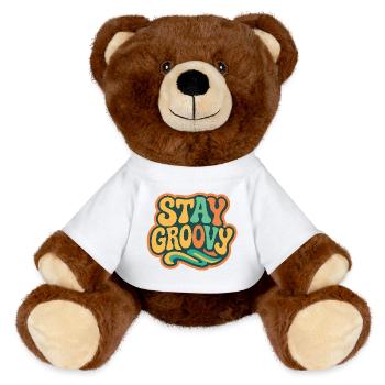 Stay Groovy Retro Vintage Design | 60s Hippie Styl - MiniFeet® RecycelBär® Braun - Weiß - Vorne