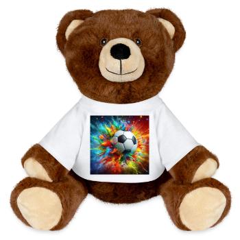 Soccer Art Splash Vibrant Design - MiniFeet® RecycelBär® Teddy Bear Brown - white - Front