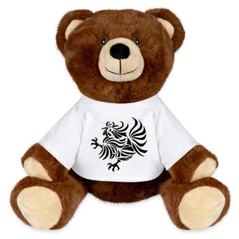 Intricate Line Art Rooster Design - MiniFeet® RecycelBär® Teddy Bear Brown - white - Front