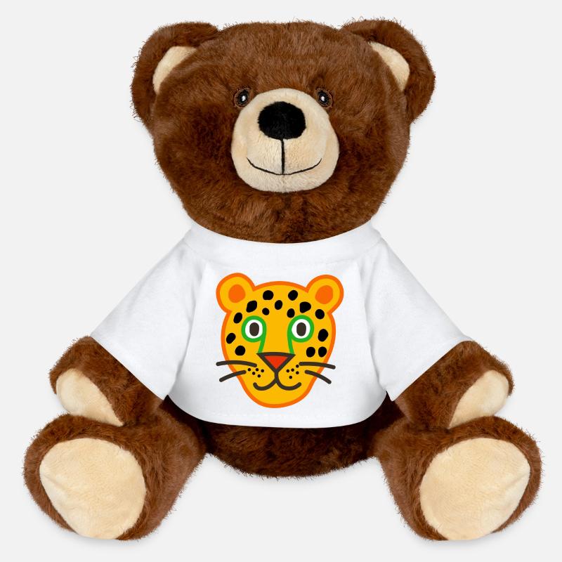 Cute Leopard Face Illustration - MiniFeet® RecycelBär® Teddy Bear Brown - white