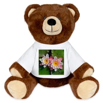 Seerosen Blüten im Wasser - MiniFeet® RecycelBär® Braun - Weiß - Vorne