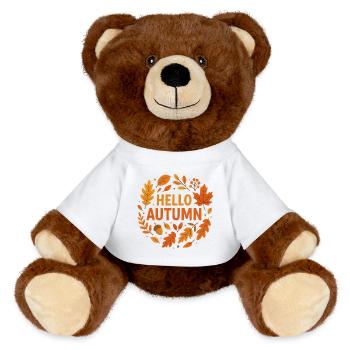 Herbstlaub Begrüßung auf Kleidung - MiniFeet® RecycelBär® Braun - Weiß - Vorne