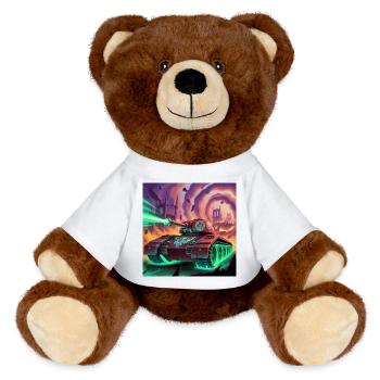 Futuristic Battle Tank in War-Torn City - MiniFeet® RecycelBär® Teddy Bear Brown - white - Front