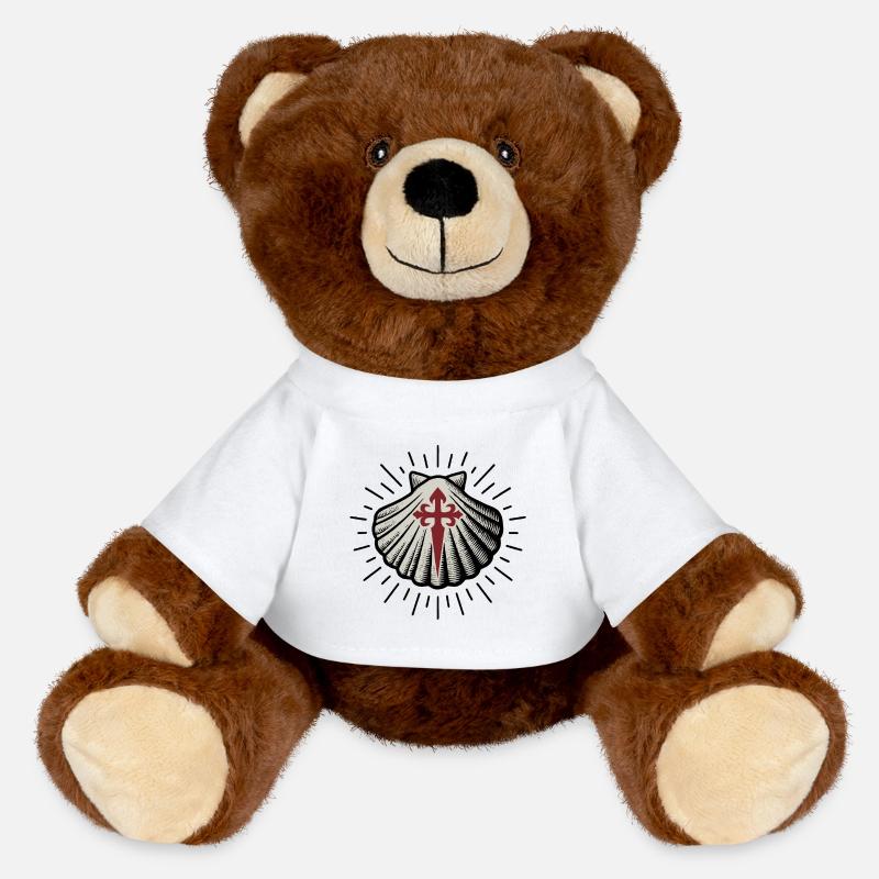 Scallop Shell with Santiago Cross Camino de Santia - MiniFeet® RecycelBär® Teddy Bear Brown - white