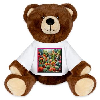 Lebendig Kakteen- und Sukkulentengarten Stickerei - MiniFeet® RecycelBär® Braun - Weiß - Vorne