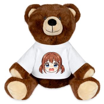 Weinendes Manga-Gesicht - MiniFeet® RecycelBär® Braun - Weiß - Vorne