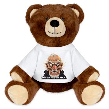 Angry Old Man Caricature - MiniFeet® RecycelBär® Teddy Bear Brown - white - Front