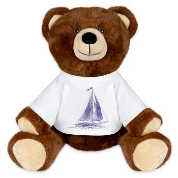 Segelboot Skizze – Klassische Maritime Blaupause - MiniFeet® RecycelBär® Braun - Weiß - Vorne