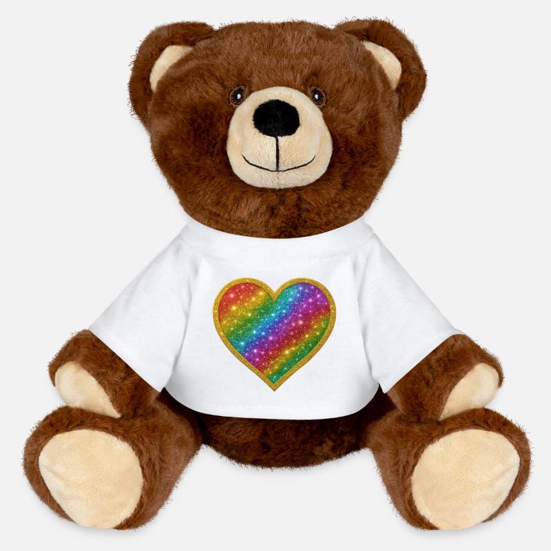 Regenbogenherz mit Goldrand - MiniFeet® RecycelBär® Braun - Weiß