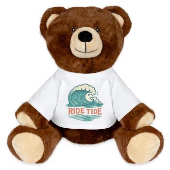 Ride Tide – Surf Wellen Design - MiniFeet® RecycelBär® Braun - Weiß - Vorne