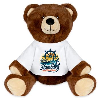 Hamburg Mein Heimathafen Stadt Silhouette Geschenk - MiniFeet® RecycelBär® Braun - Weiß - Vorne