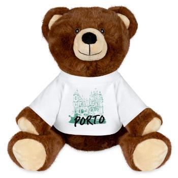 Porto historic center tram illustration - MiniFeet® RecycelBär® Teddy Bear Brown - white - Front