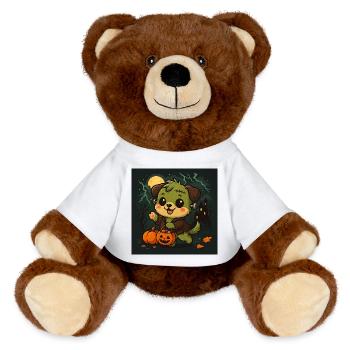 Frankenpawe Halloween Friend Dog Chibi Kawaii - MiniFeet® RecycelBär® Teddy Bear Brown - white - Front