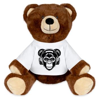 Skateboard Dutt Affe Street Kopfhörer Groove Shirt - MiniFeet® RecycelBär® Braun - Weiß - Vorne